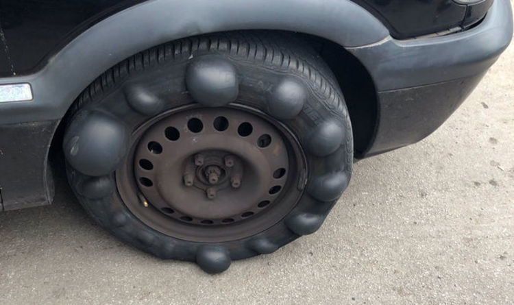 Bubble tyre spotted on car during Derbyshire school run as tyre develops  external bulges | Express.co.uk