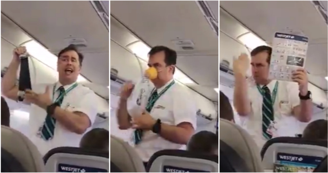 Westjet Flight Attendant Gives Hilarious Safety Display Videos