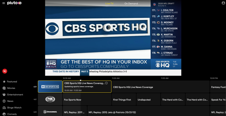 Pluto Tv Expands With Addition Of Cbs Sports Hq New Deals With Tivo And Verizon Techcrunch