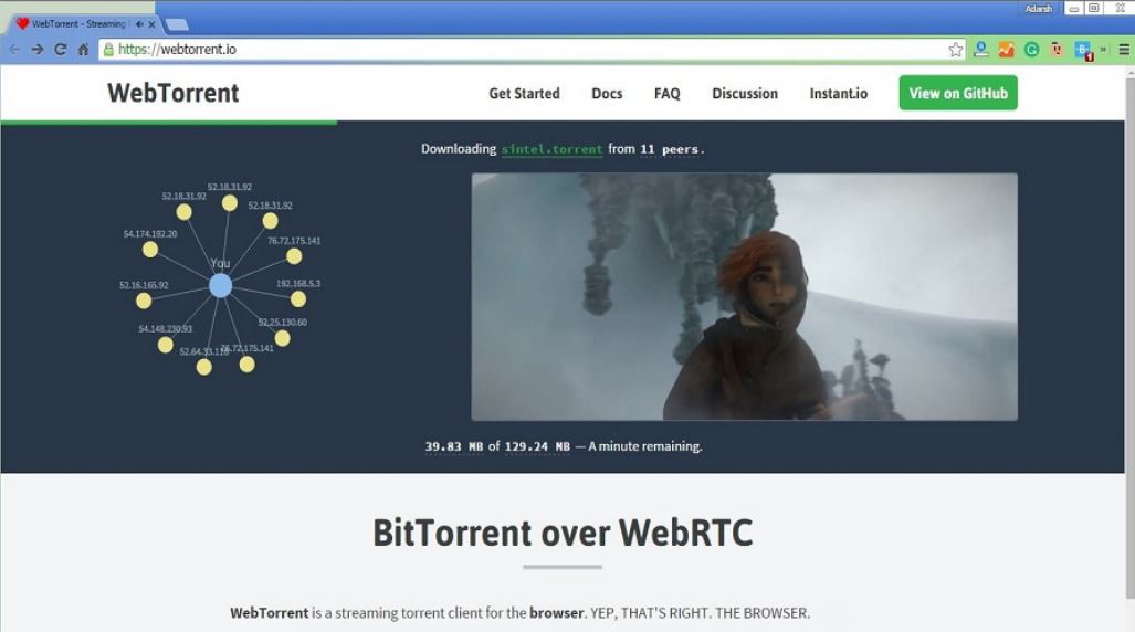Web browser torrent client