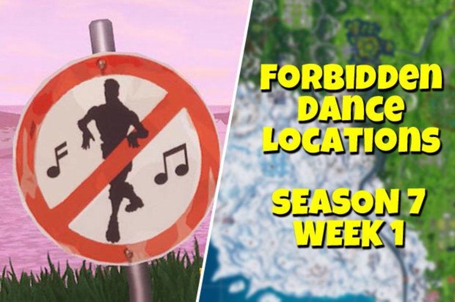 fortnite forbidden locations dance in forbidden locations for week 1 season 7 challenges - no dancing signs fortnite map