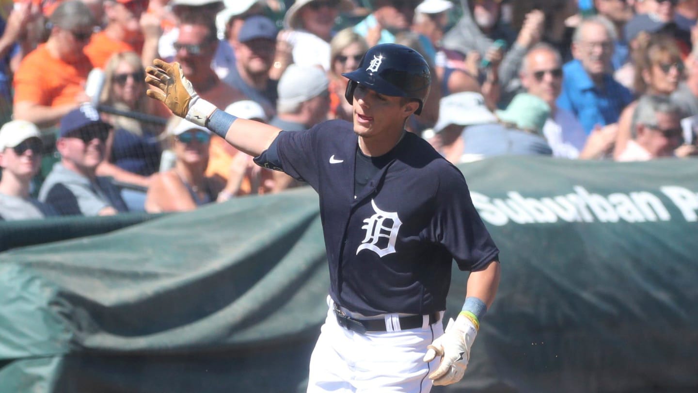 Detroit Tigers' Nick Maton reacts during a baseball game, Monday