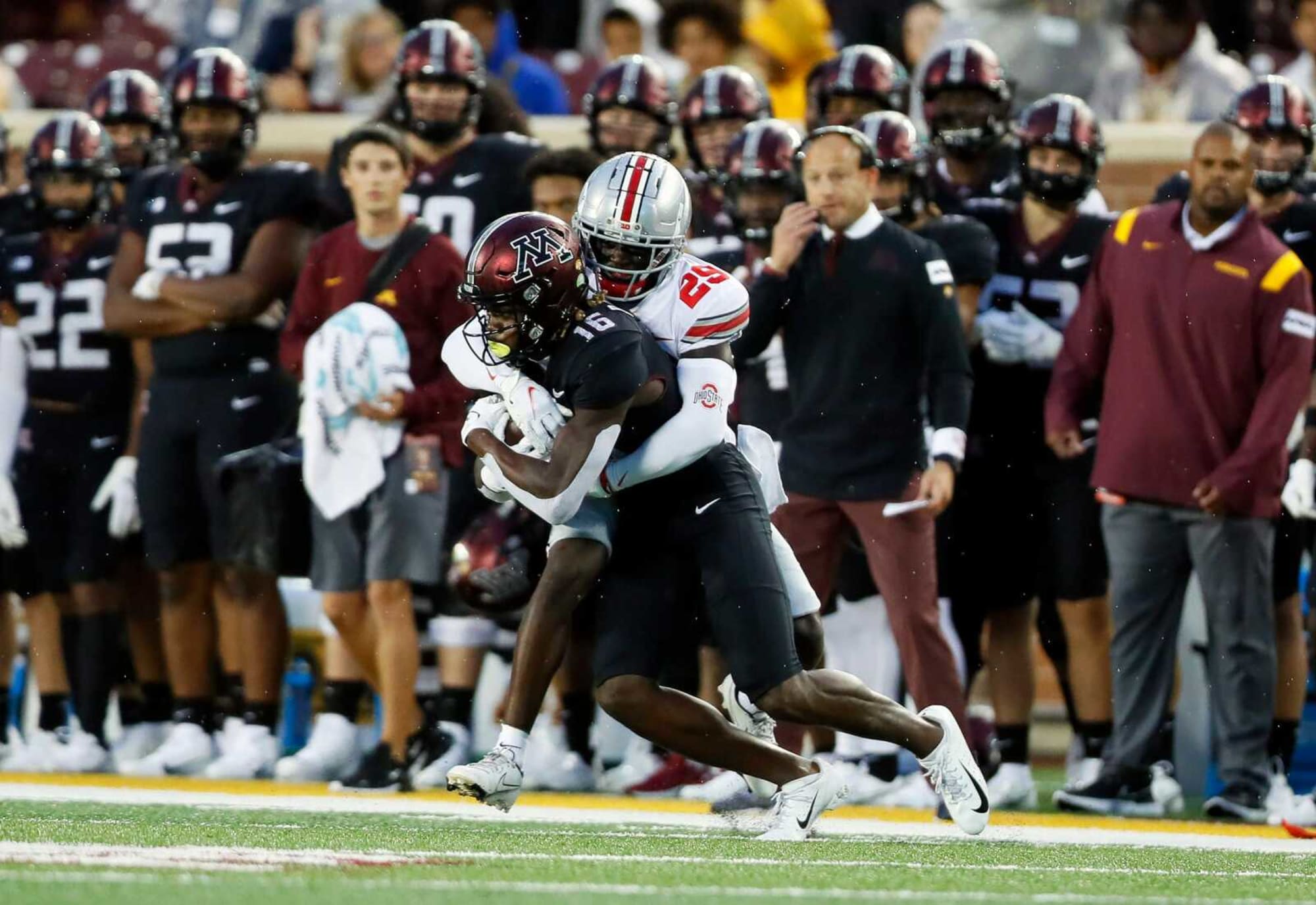 Watch Ohio State Got Away With A Vicious Targeting No Call Vs Minnesot