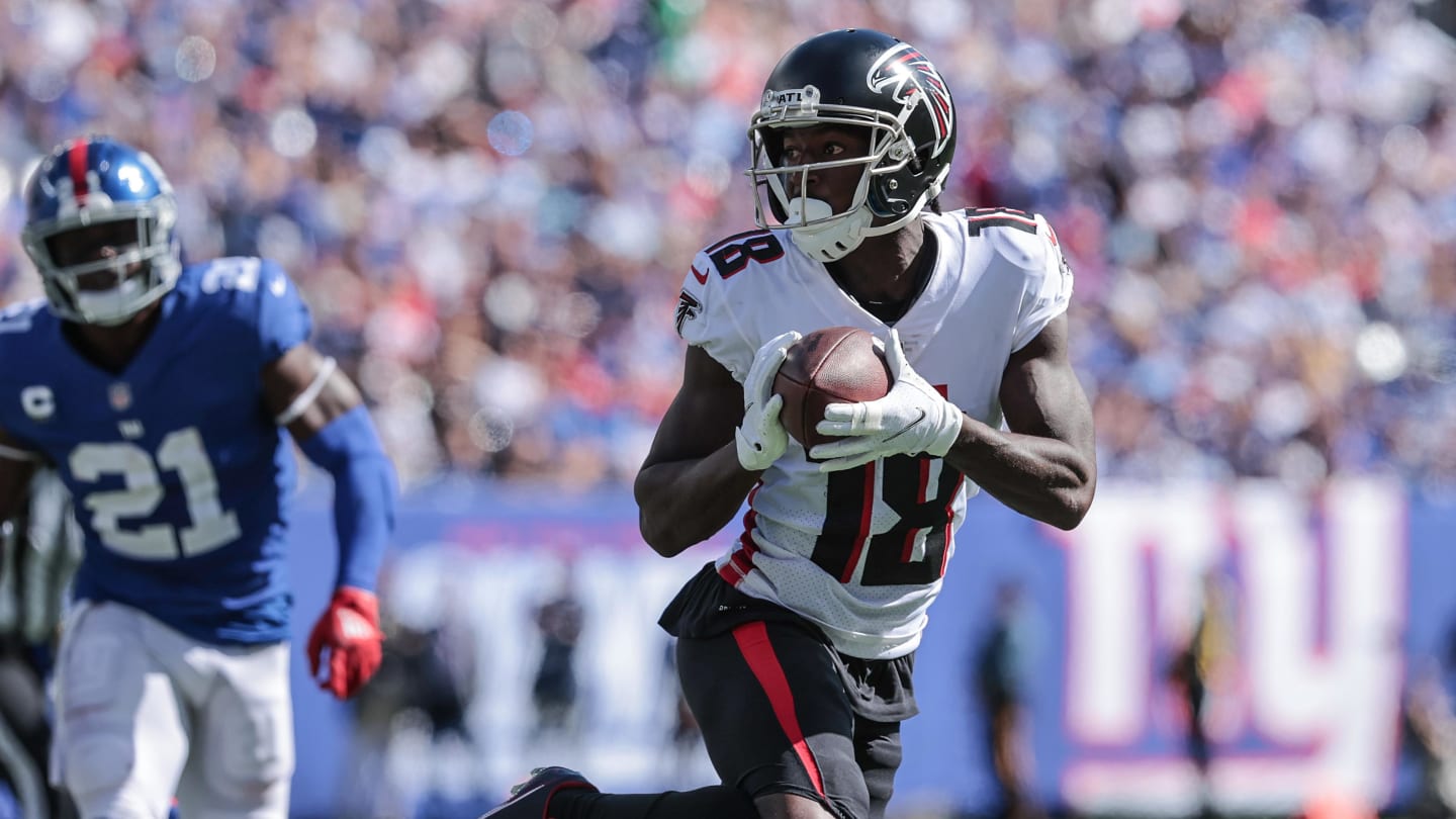 Atlanta Falcons wide receiver Calvin Ridley (18) reacts after a