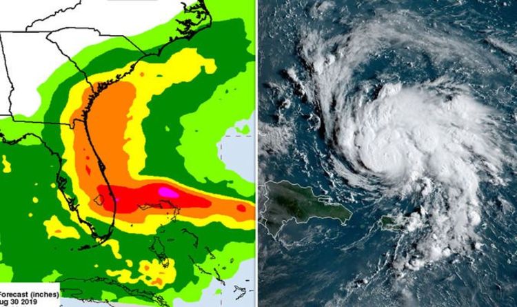 Radar Map East Coast Hurricane Dorian rain radar: US rainfall MAP – 20 inches of rain 