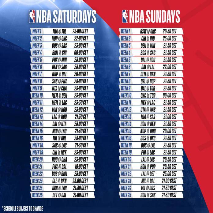 Nba 2019 20 Game And Broadcast Schedule To Include Record Number Of Weekend Primetime Games In Europe Middle East And Africa Talkbasket Net