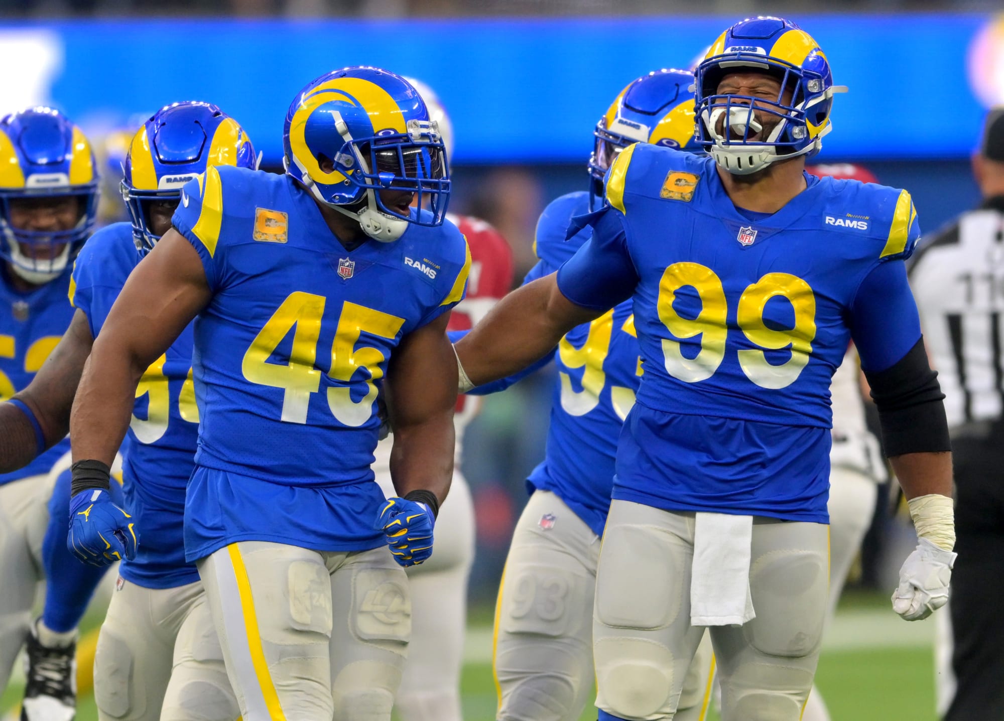 Rams' Matthew Stafford and Aaron Donald after beating the Seahawks