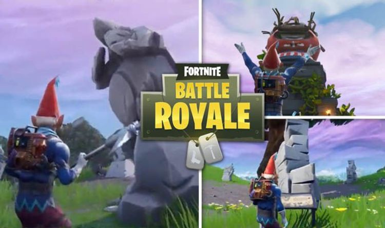 fortnite search between giant rock man crowned tomato and encircled tree week 5 guide - fortnite giant