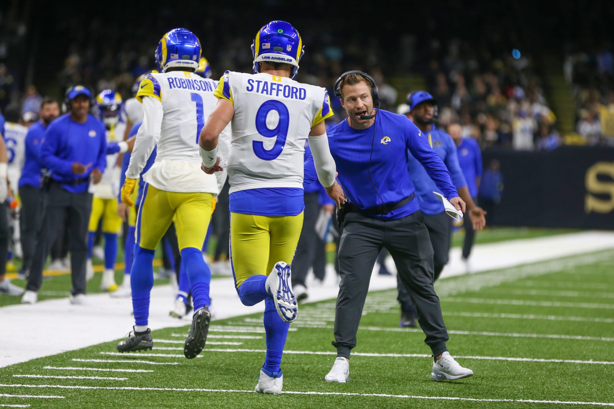 Matthew Stafford, Rams quarterback, turns his back after