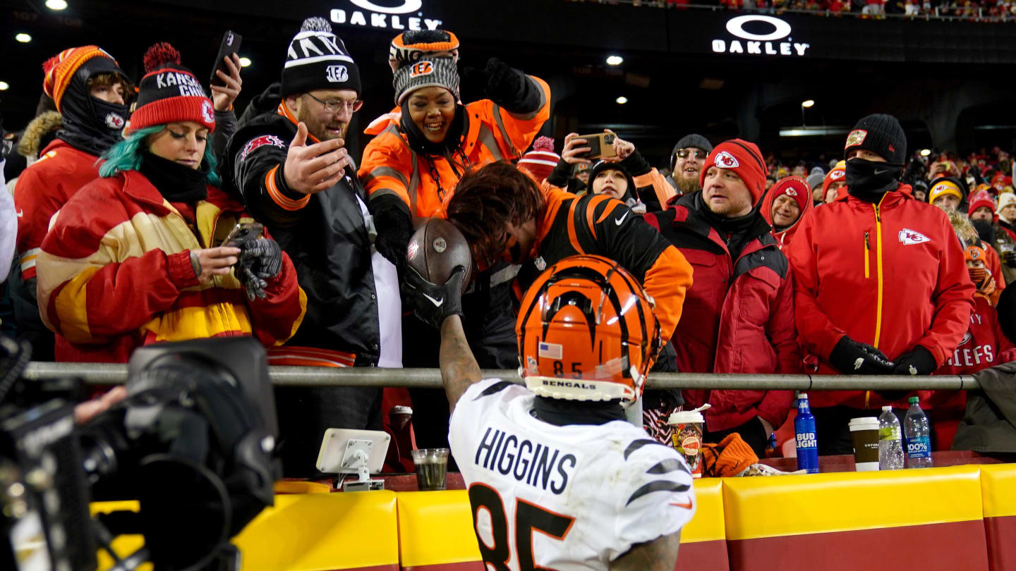 Cincinnati Bengals wide receiver Tee Higgins (85) reacts after