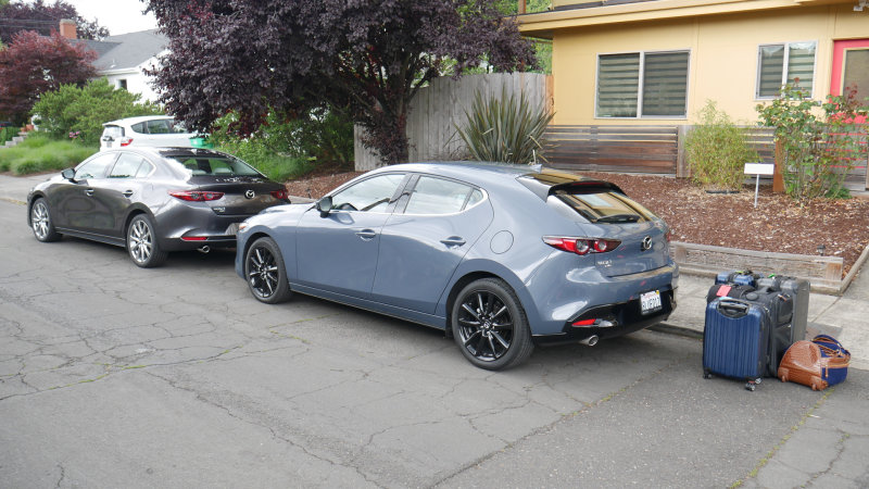 2020 Mazda 3 Sedan And Hatchback Luggage Test How Much Fits In The Trunk Autoblog